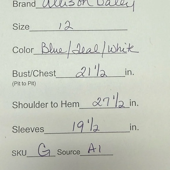 Allison Daley Teal Stripe Button Front Shirt 3/4 Sleeve Collared Blouse 12 - Picture 7 of 7